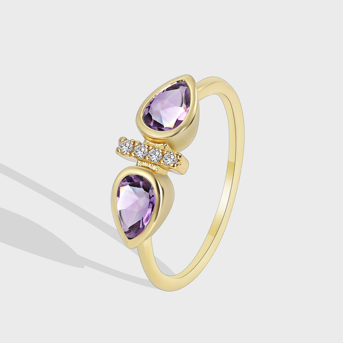 R0231 Simple Design Ring for Women Cold Purple Double Zirconia Ring