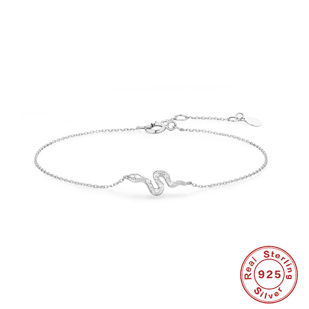 S925 Sterling Silver Paperclip Snake Bracelet Diamonds And Turquoise