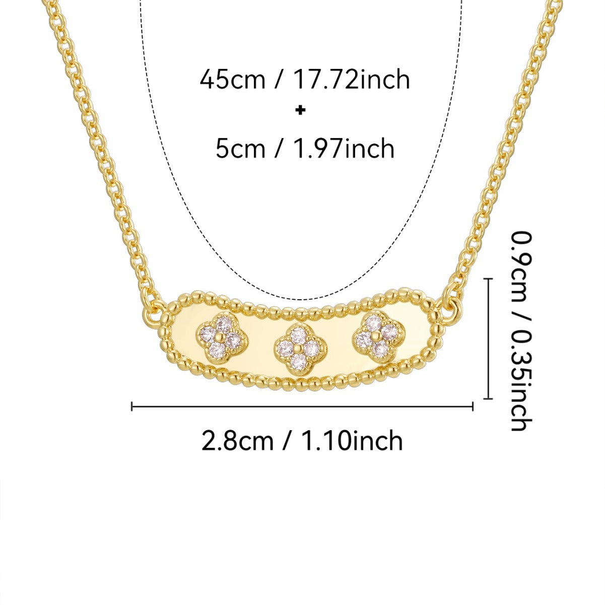 N0304 Nameplate Four-Leaf Clover Copper Necklace for Women New Trendy French Pendant