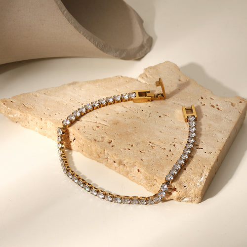 14K Gold-Tone Stainless Steel Cubic Zirconia Vintage Bracelet featuring cubic zirconia detailing