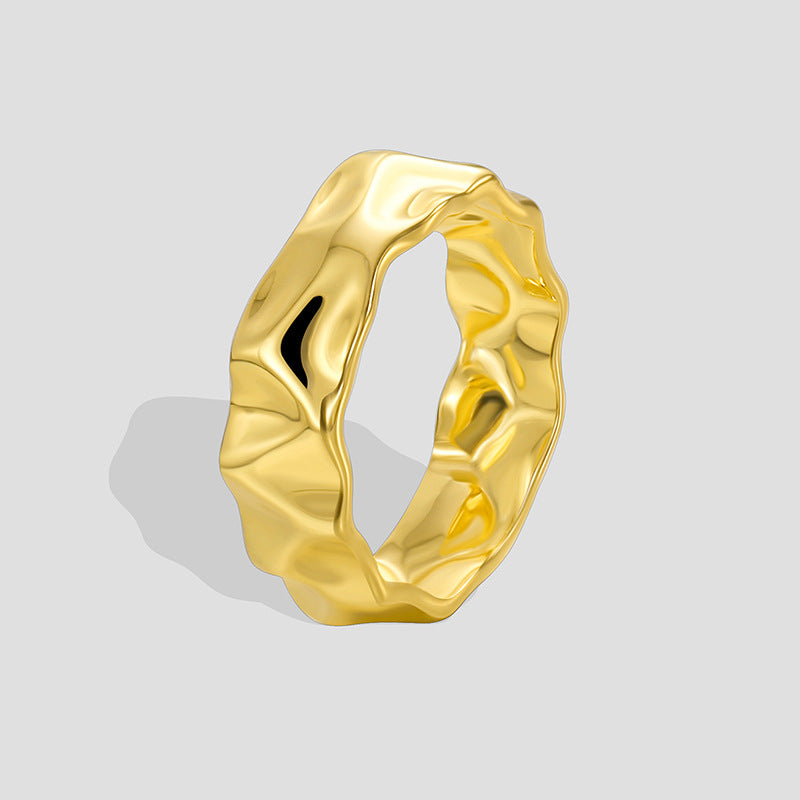 R0459 Design Hammered Texture Ring for Women Retro Exaggerated Irregular Texture