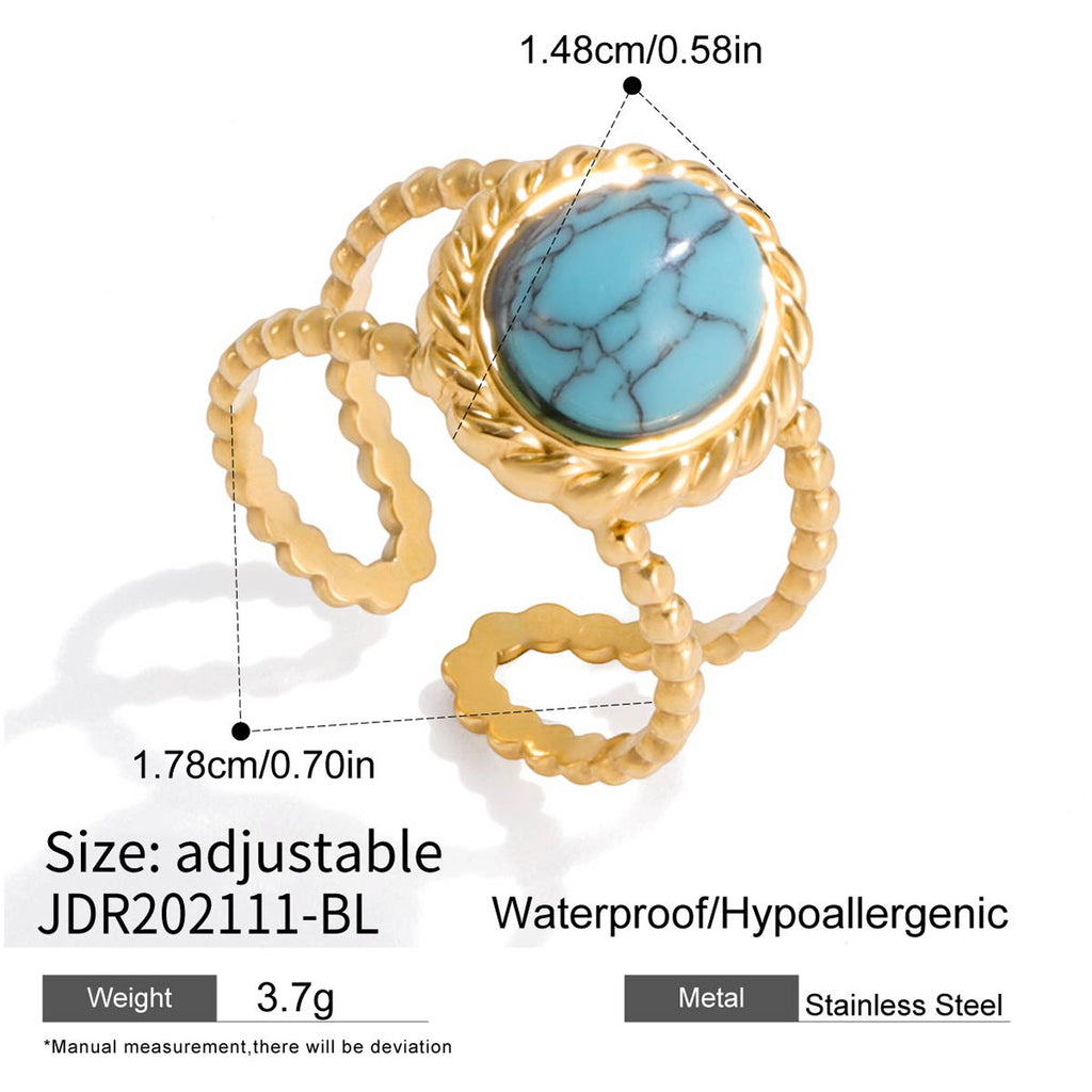 Blue Turquoise Ring Non-Fading Jewelry Stainless Steel Bracelet Accessories