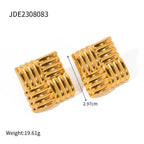 2H Fashionable and Unique Earrings18k Gold Stainless Steel Square Texture Stud Earrings Elegant Ear Jewelry