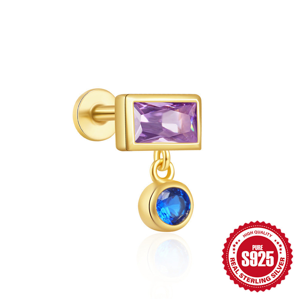 S925Sterling Silver Flat Threaded Piercing Chain Earrings Hot Sale Fashion Inlaid Diamond Opal Ear Bone Stud Earrings for Women