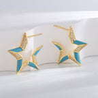 E0498 Fashion Five-Pointed Star Simple Resin Earrings for Women Copper Gold-Plated Zircon Star Earrings