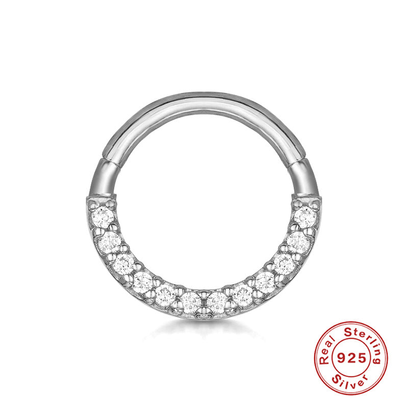 S925Sterling Silver Piercing Cartilage Jewelry Nose Ring with Diamond Ear Clip Ear Cuff Hot Trend Ear Bone Stud