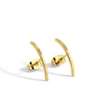 Gold-Plated Brass Curved-Line Crystal Stud Earrings — front view — jewelry finish and design detail