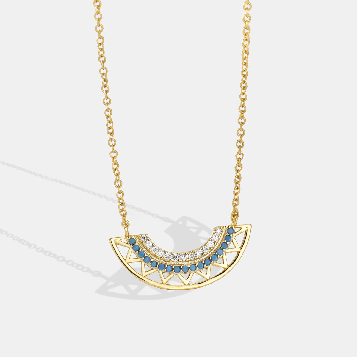 N0124 Bohemian Geometric Fan-Shaped Hollow Pendant Turquoise Necklace Jewelry