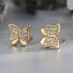 E0562 Small Country Style Bowknot Design Earrings for Women Copper Plated Real Gold Micro Inlaid Zircon Earrings