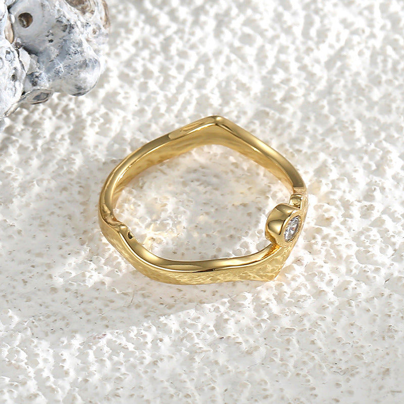 R0269 Fashion Retro Irregular Ring for Women New Geometric Asymmetric Zircon