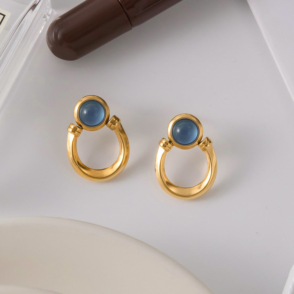 2H Original Equestrian Series Stainless Steel Blue Resin Earrings Studs Stainless Steel Ear Accessories