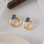 2H Original Equestrian Series Stainless Steel Blue Resin Earrings Studs Stainless Steel Ear Accessories