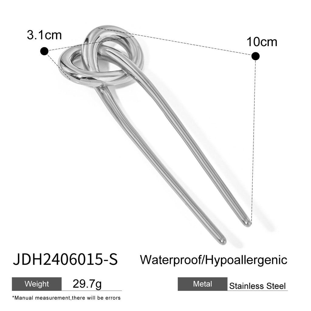 Trendy Fashion Stainless Steel Alkaline Water Knot Hairpin for Women18K Golden Glossy Knot Hair Fork