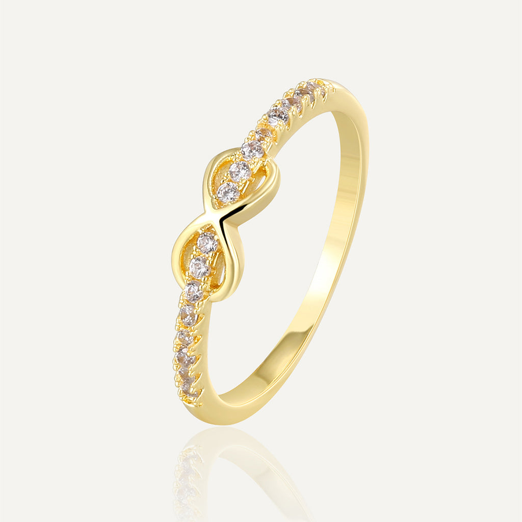R0658 Xiaoxiang Design Ring for Women New Gold-Plated Eight-Character Knot with Zircon Inlay