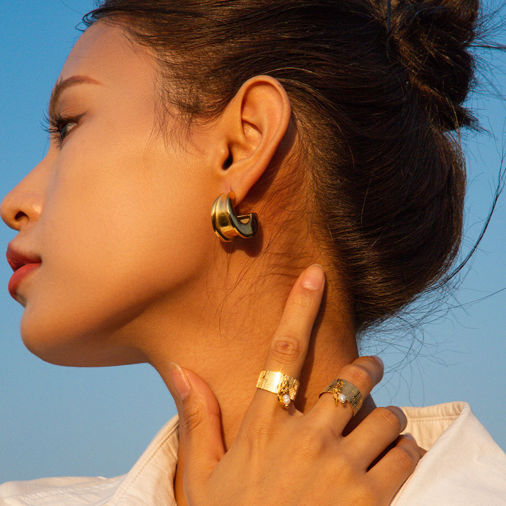 2H Internet celebrity18K Gold-plated Stainless Steel Open Ring Freshwater Pendant Star Heart Pendant Ring