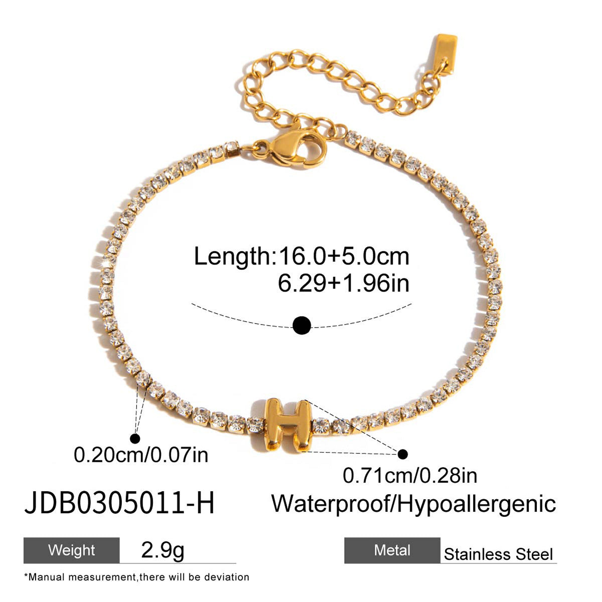 Stainless Steel Rhinestone Letter Bracelet Jewelry Non-Fading Accessories for Women