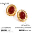 Gold-Plated Red Agate Stainless Steel Stud Earrings — alternate product view — jewelry finish and design detail