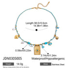 2H Turquoise Natural Stone Heart Necklace Collarbone Chain Stainless Steel Jewelry for Women
