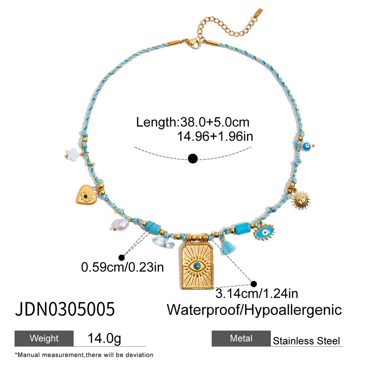 2H Turquoise Natural Stone Heart Necklace Collarbone Chain Stainless Steel Jewelry for Women