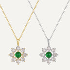 SN0072 S925 Silver Snowflake Necklace Emerald Pendant Minimalist