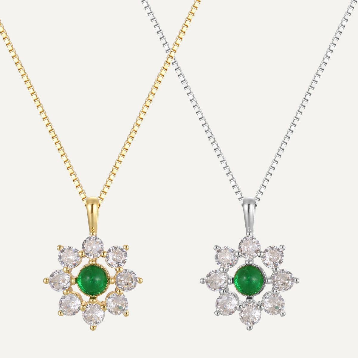 SN0072 S925 Silver Snowflake Necklace Emerald Pendant Minimalist