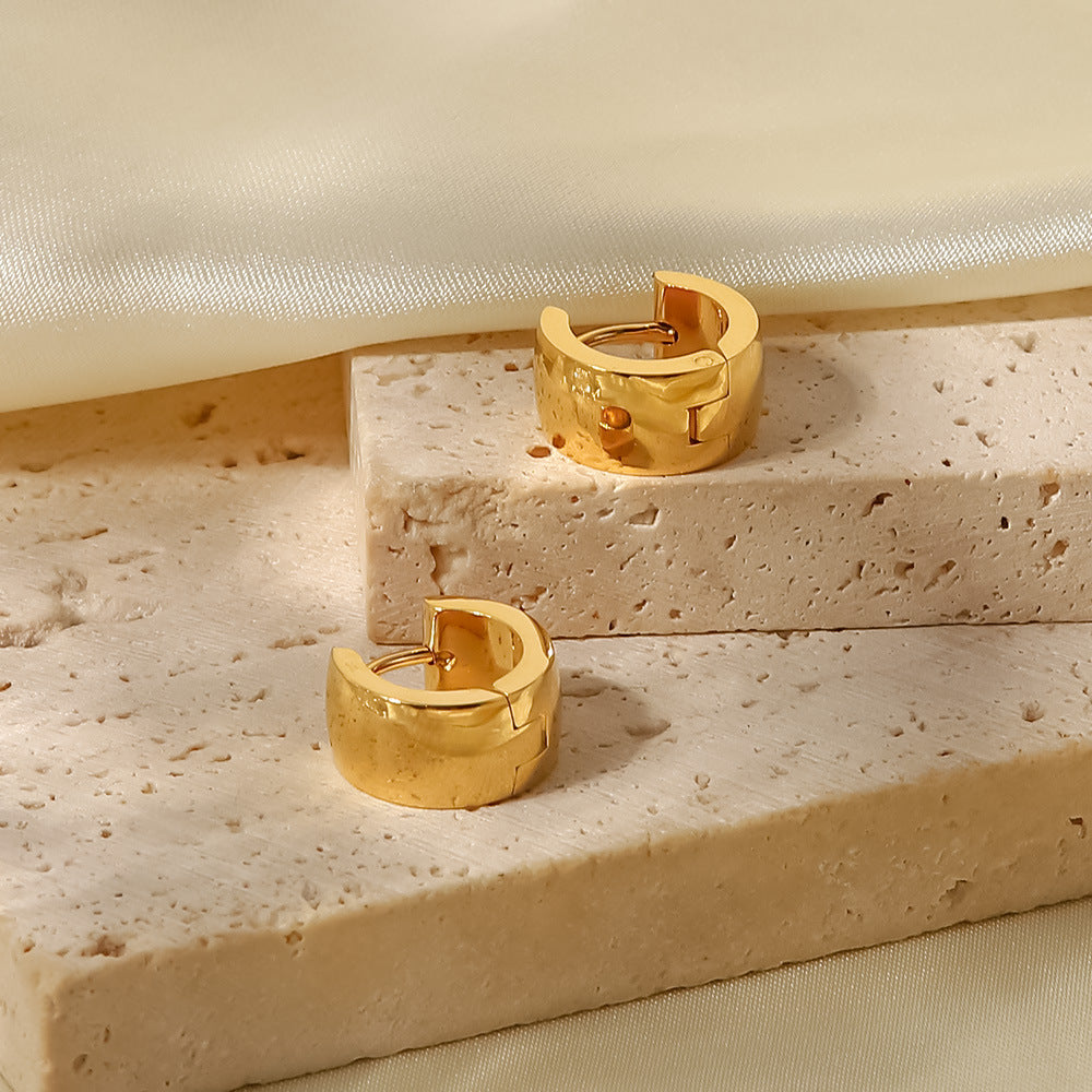 Geometric Earrings Fashion Versatile Ear Accessories18K Gold Stainless Steel Smooth Wide Ear Cuff Jewelry