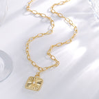 N0234 Vintage Fashion Sun Pattern Opal Inlaid Pendant for Women Brass Gold-Plated Hip-Hop Collarbone Chain