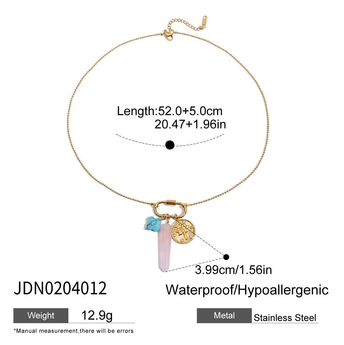 2H Turquoise Natural Stone Heart Necklace Collarbone Chain Stainless Steel Jewelry for Women