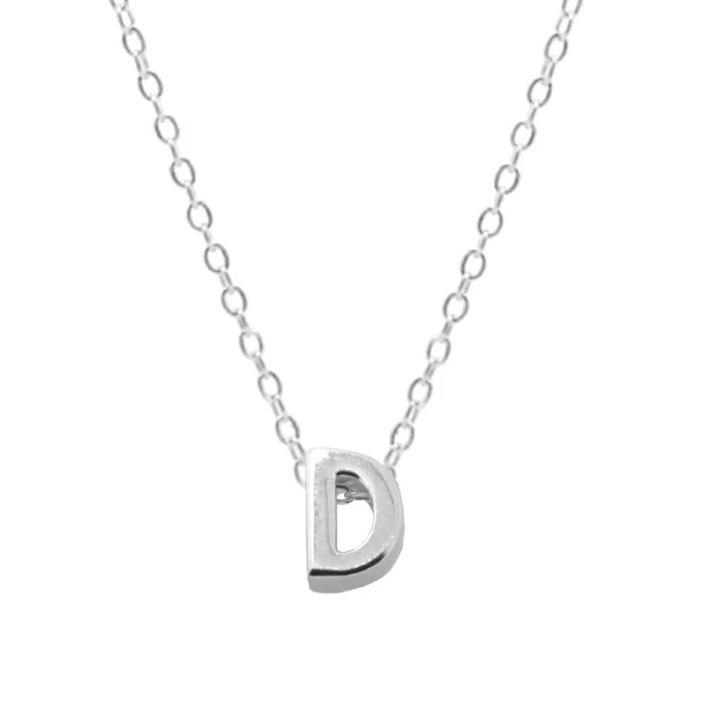 Sterling Silver 26 Letter Pendant Necklace Polished Collarbone Chain