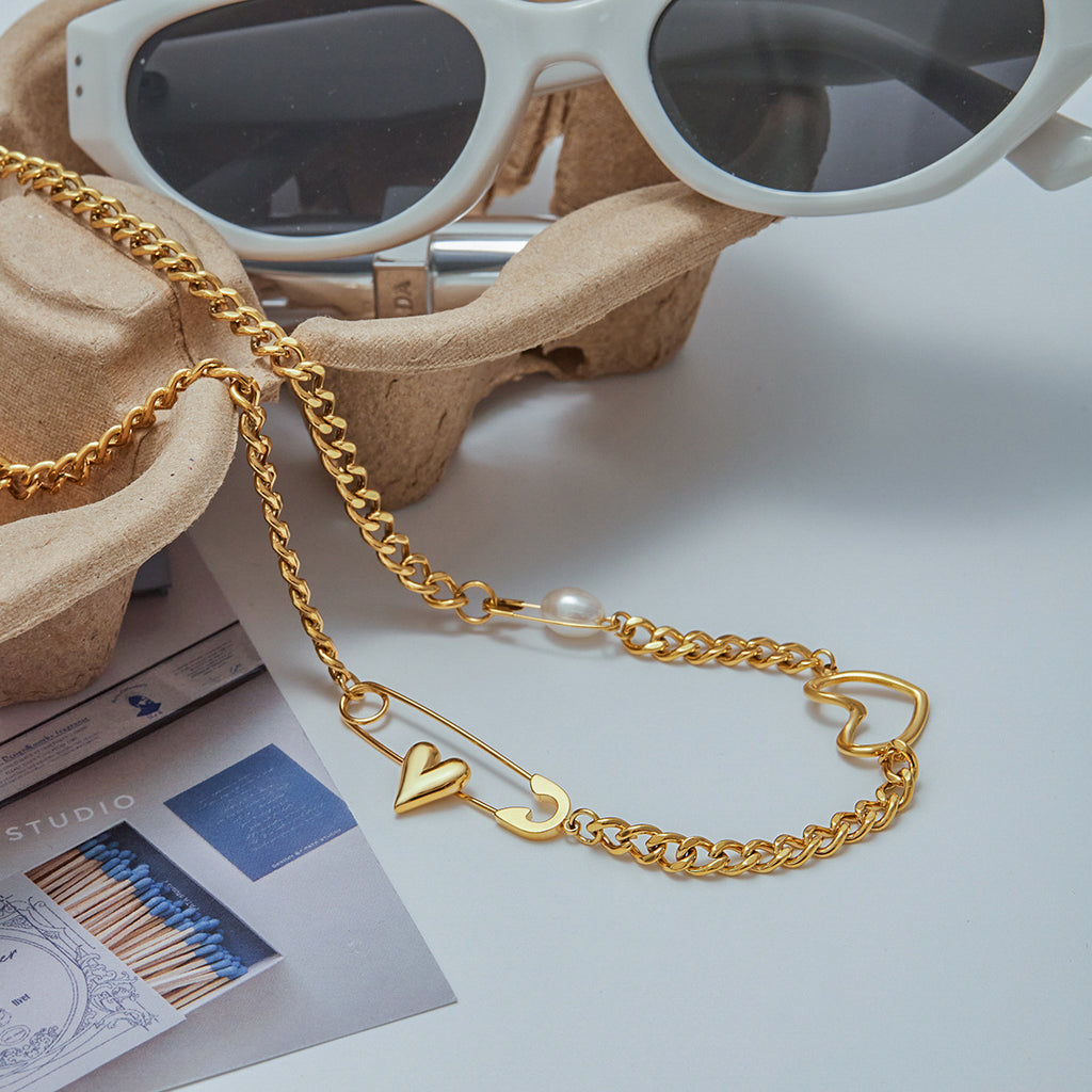 2H Paperclip Pearl Necklace Design Clavicle Chain Stainless Steel Jewelry