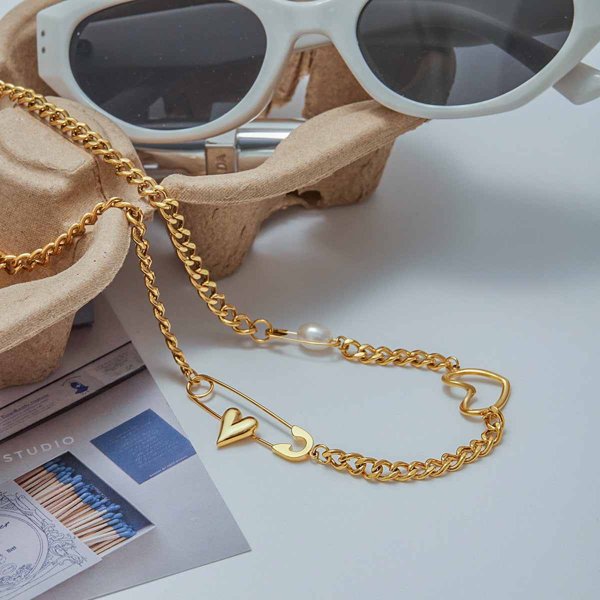 2H Paperclip Pearl Necklace Design Clavicle Chain Stainless Steel Jewelry