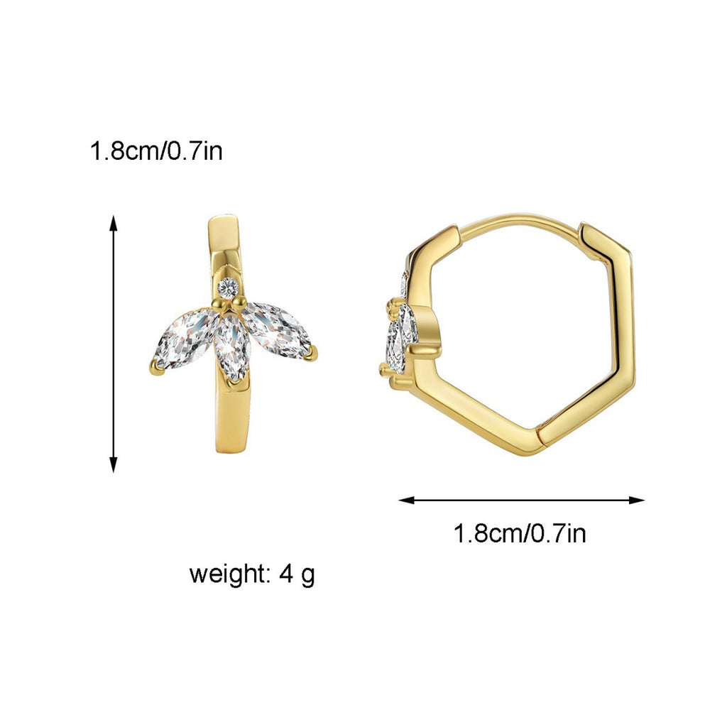 E0475 Fashion Earrings for Women Copper Gold Plated Leaf Zircon Geometric Earrings