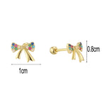 SE0325 S925Silver Colorful Zircon Bowknot Earrings Forest Style Small Sweet Stud Earrings