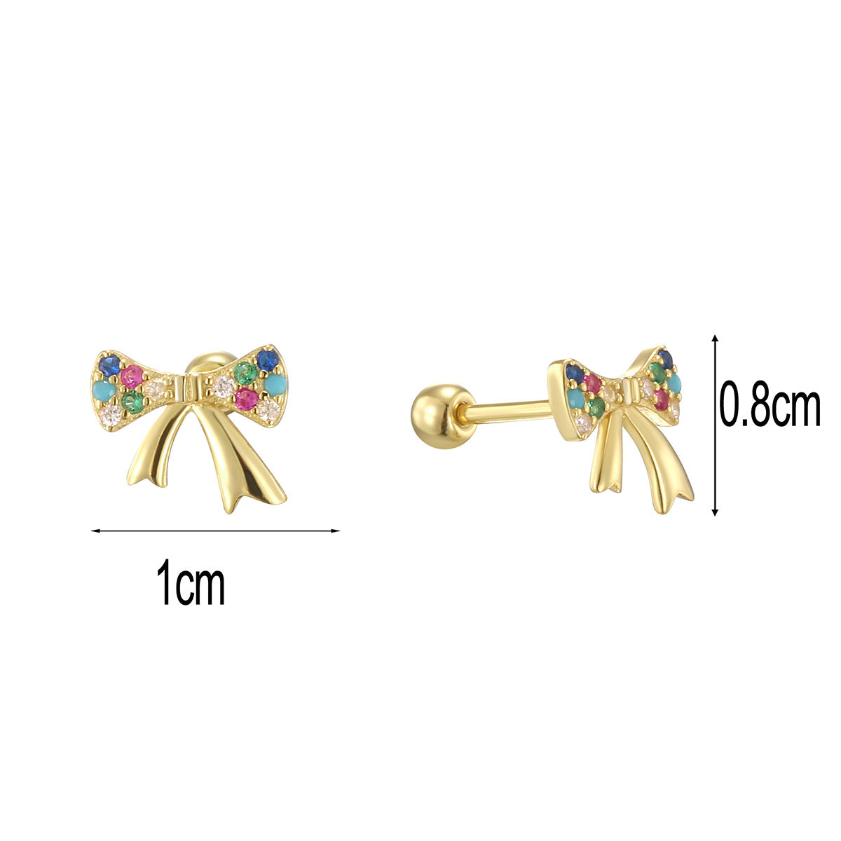 SE0325 S925Silver Colorful Zircon Bowknot Earrings Forest Style Small Sweet Stud Earrings