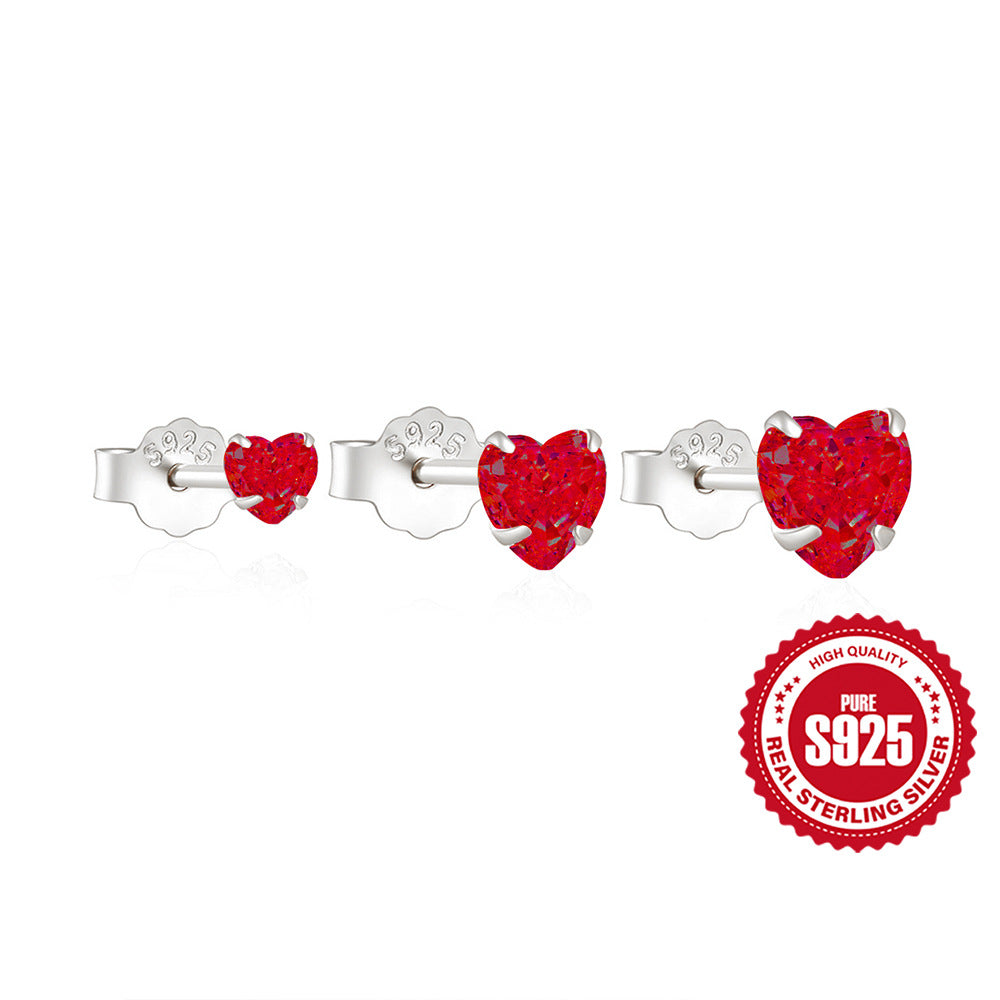 925Sterling Silver Classic Heart-Shaped Diamond-Studded Women's Earrings Set of Three Hot-Selling Ear Jewelry