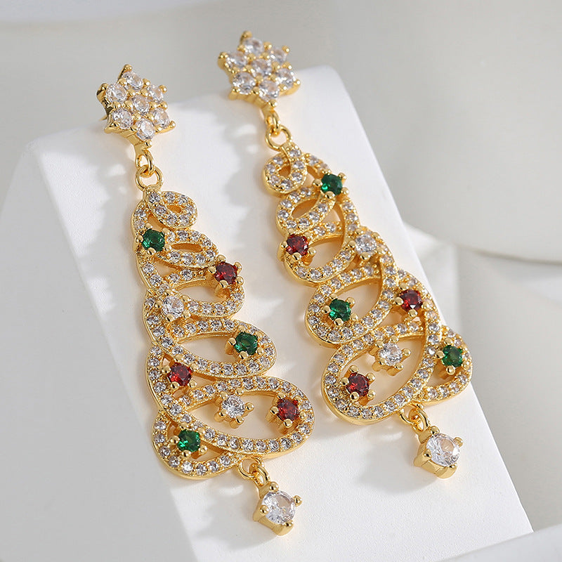 E0535 New Fashion Christmas Jewelry Exquisite Earrings for Women Christmas Tree Snowflake Shape Zircon Earrings