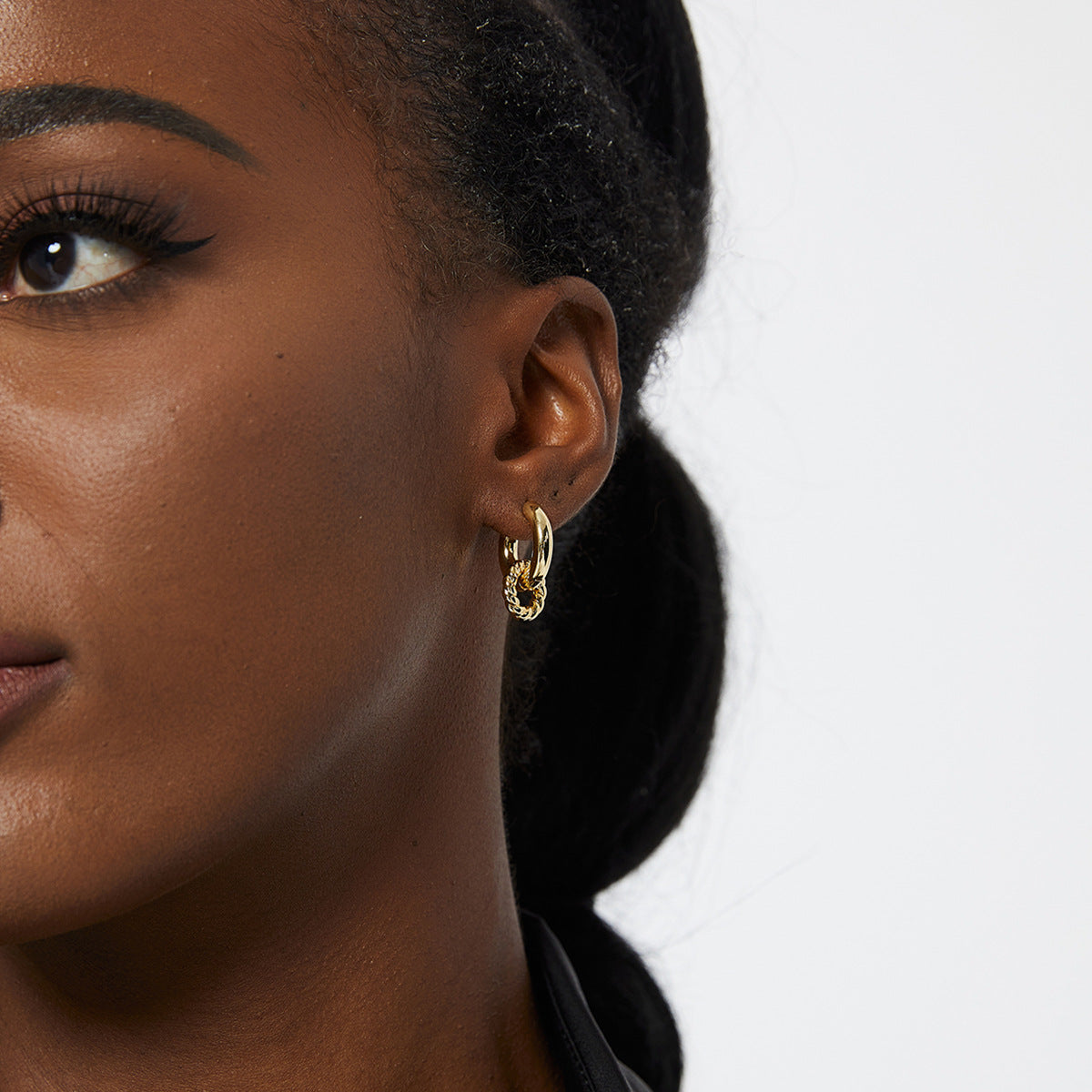 E0298 Vintage Double Loop Interlocking Earrings for Women Exaggerated Fashion Braided Hoop Earrings