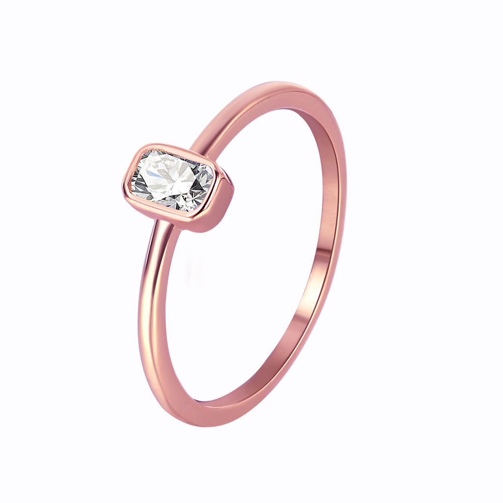 R0250 French Fashion Simple Square Zircon Ring for Women Fresh Versatile Design Ring