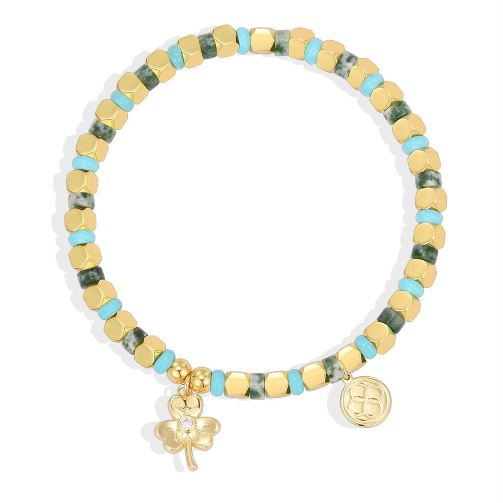 B0248 Bohemian Vintage Clover Inlaid Zircon Bracelet Holiday Beaded