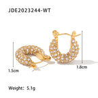 2H French Style New Fashion Versatile18k Gold Plated Stainless Steel Earrings Inlaid with White Cubic Zirconia Hoop Earrings