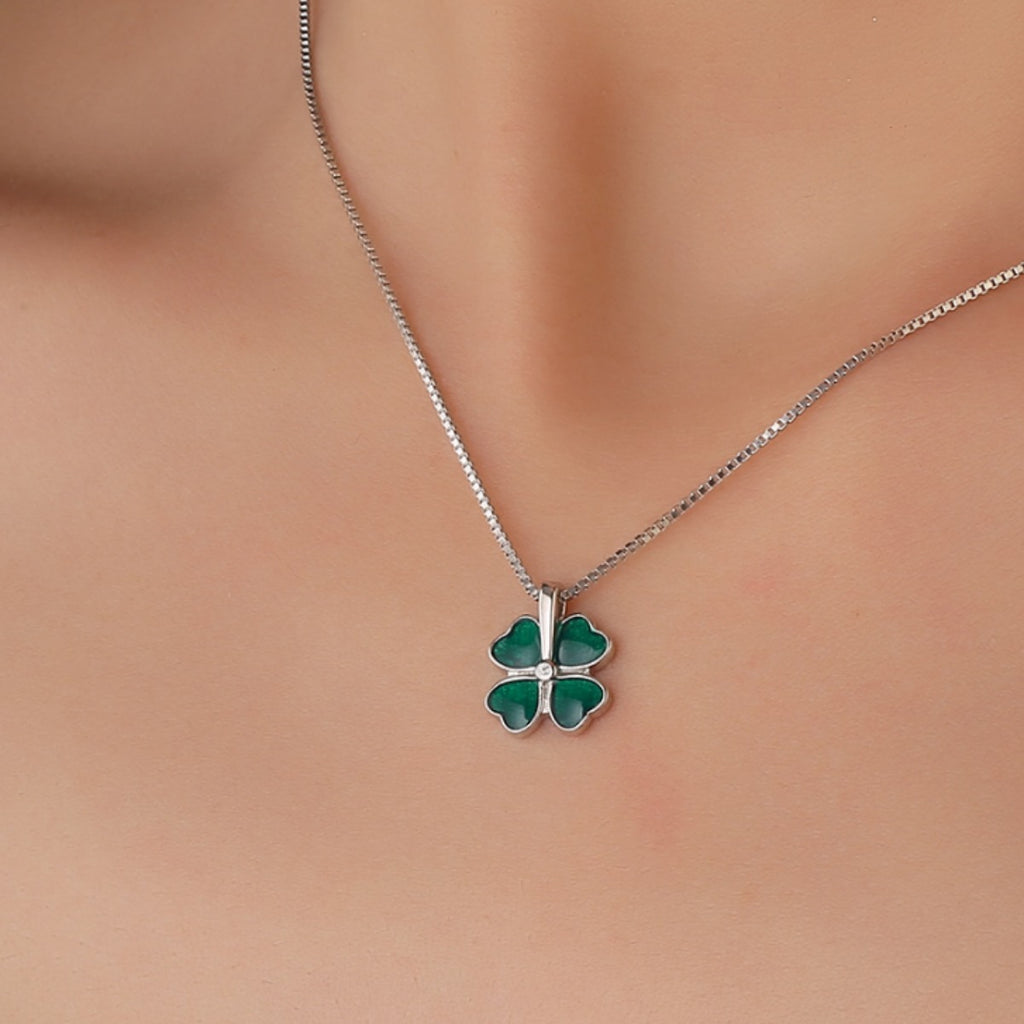 S925 Sterling Silver Four Leaf Clover Collarbone Necklace For Women