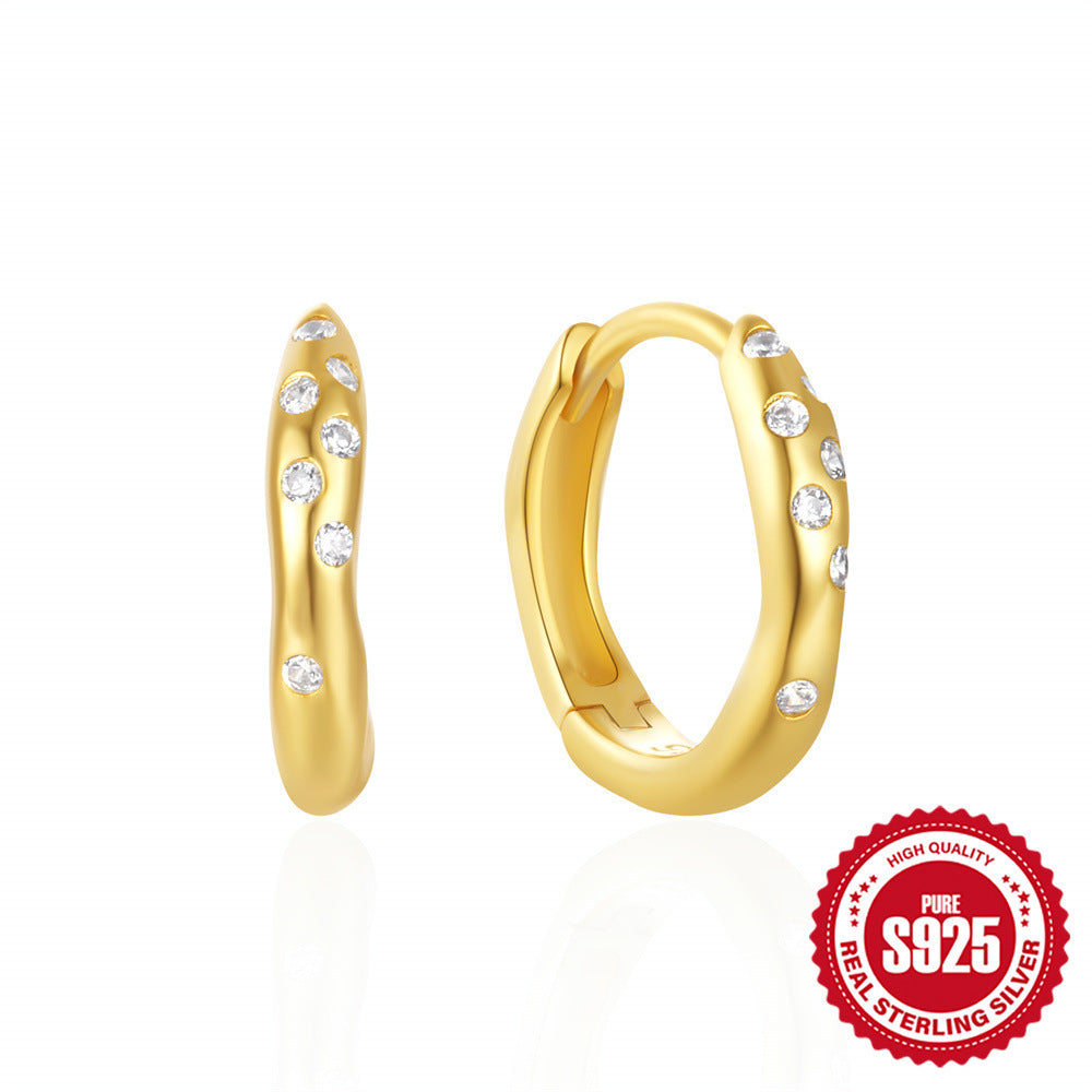 S925Sterling Silver Heart Geometric Inlaid Diamond Hoop Earrings Hot Sale Irregular Ear Clips Earrings for Women