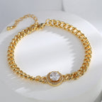 B0169 Fashionable Cool Style Shiny Zircon Bracelet for Women Brass Gold Plated Hip Hop Style