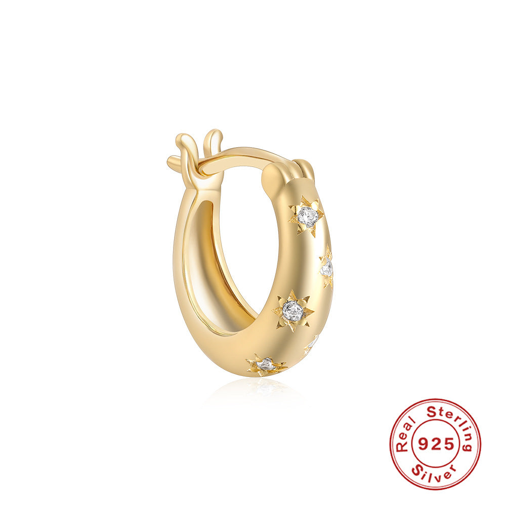 S925Pure Silver Classic Inlaid Diamond Five-Pointed Star Eight-Pointed Star Hoop Earrings Ear Clips Ear Jewelry Hot-Selling High-End Earrings