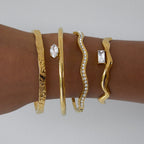 Zircon Bracelet for Women, Non-Fading Open Bangle, Stainless Steel Jewelry