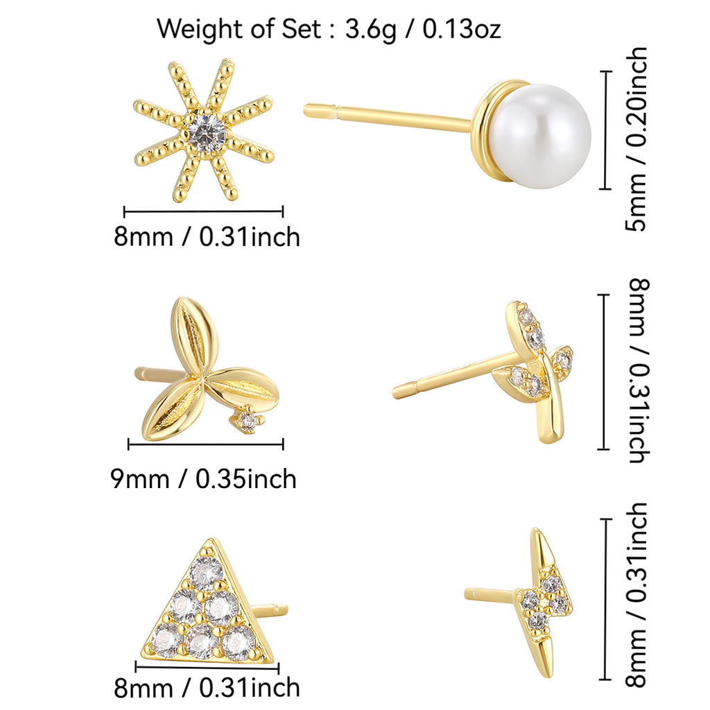 E0759 Dongdaemun Fashion Creative Set Earrings for Women Gold-Plated Inlaid with Shell Beads and Zircon Multi-Element Earrings