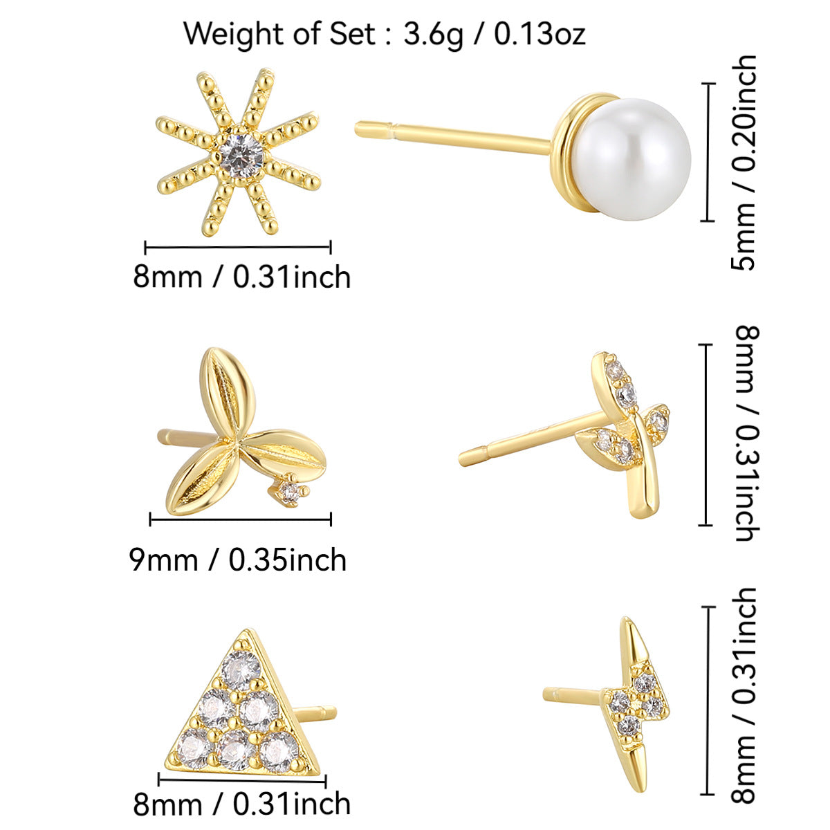 E0759 Dongdaemun Fashion Creative Set Earrings for Women Gold-Plated Inlaid with Shell Beads and Zircon Multi-Element Earrings