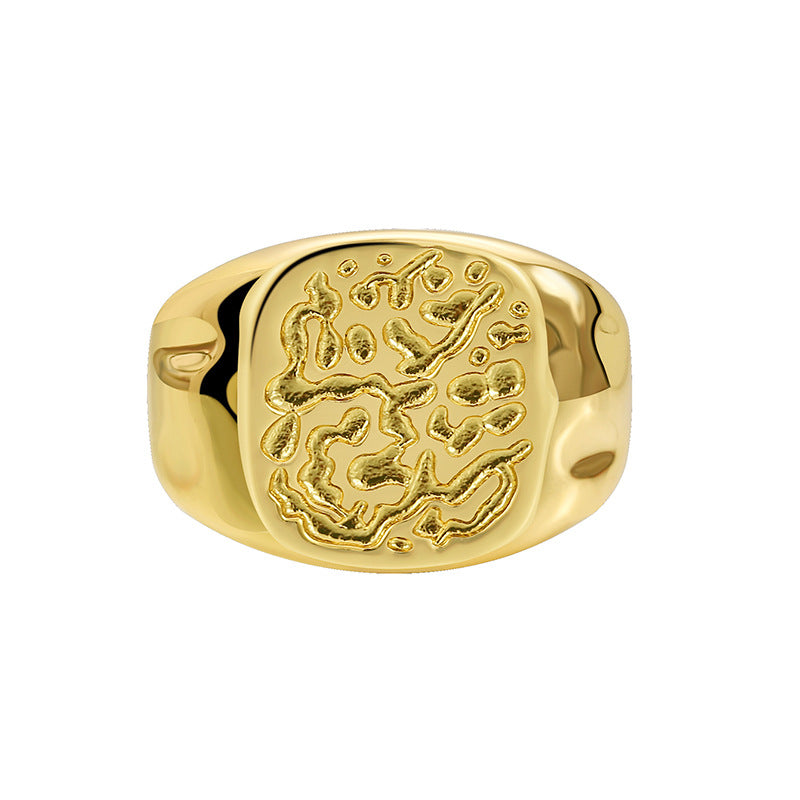 Gold-Plated Brass Asymmetric Ring with Minimalist Detail with gold-tone brass construction
