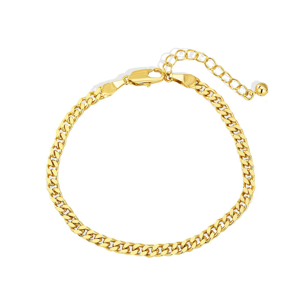 B0048 Supply Copper Gold-Plated Cuban Chain Bracelet gold Flat Chain Neutral Simple Chain