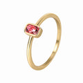 Gold-Plated Brass Square Red CZ Ring with a geometric design profile